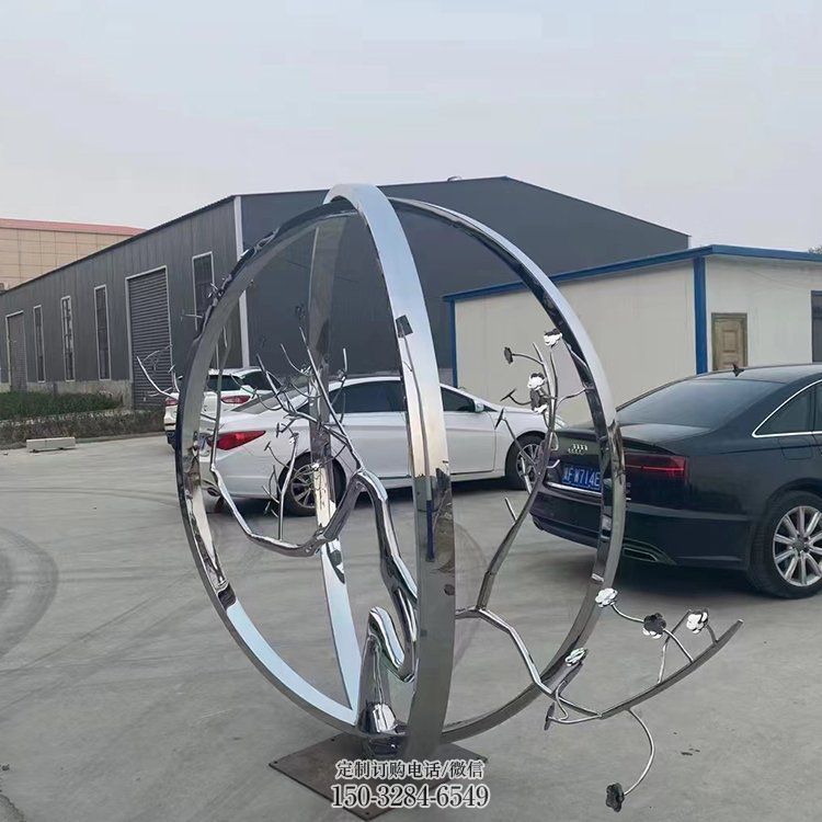 城市圓環(huán)雕塑，網(wǎng)格景觀雕塑，拋光效果