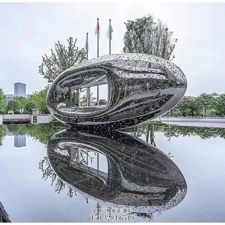 鏤空方孔球雕塑，鏡面城市景觀雕塑